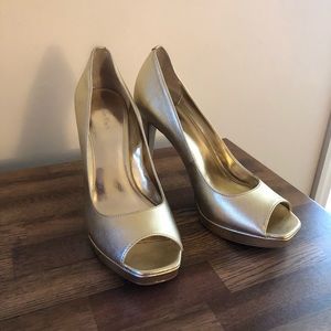 Calvin Klein Gold Peep Toe Heels